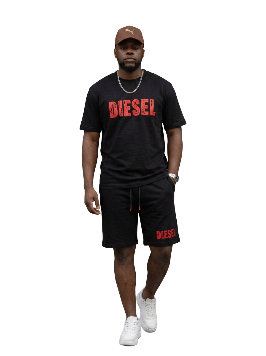 Diesel Distressed Logo Tee & Short Set