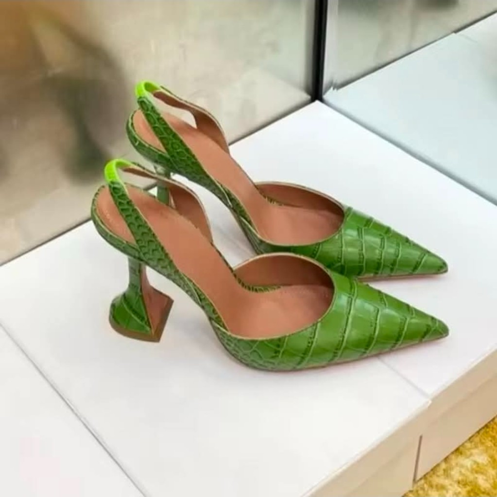 Amina Muaddi Croc-Embossed Martini Slingbacks