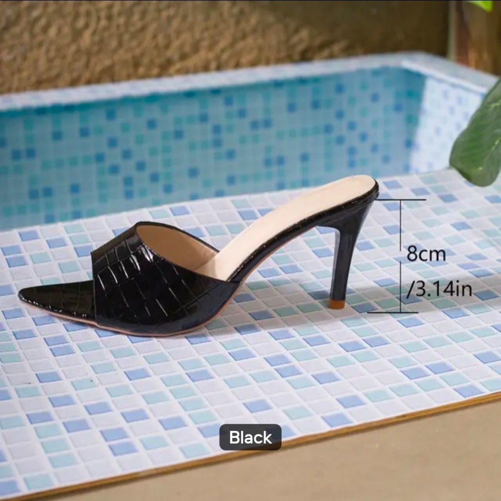 Croc-Embossed Pointed-Toe 8cm Stiletto Mules