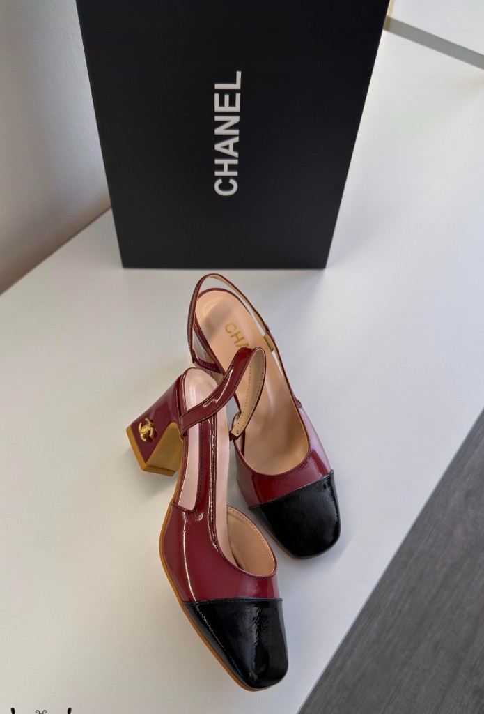 Chanel CC Block-Heel Slingback Pumps