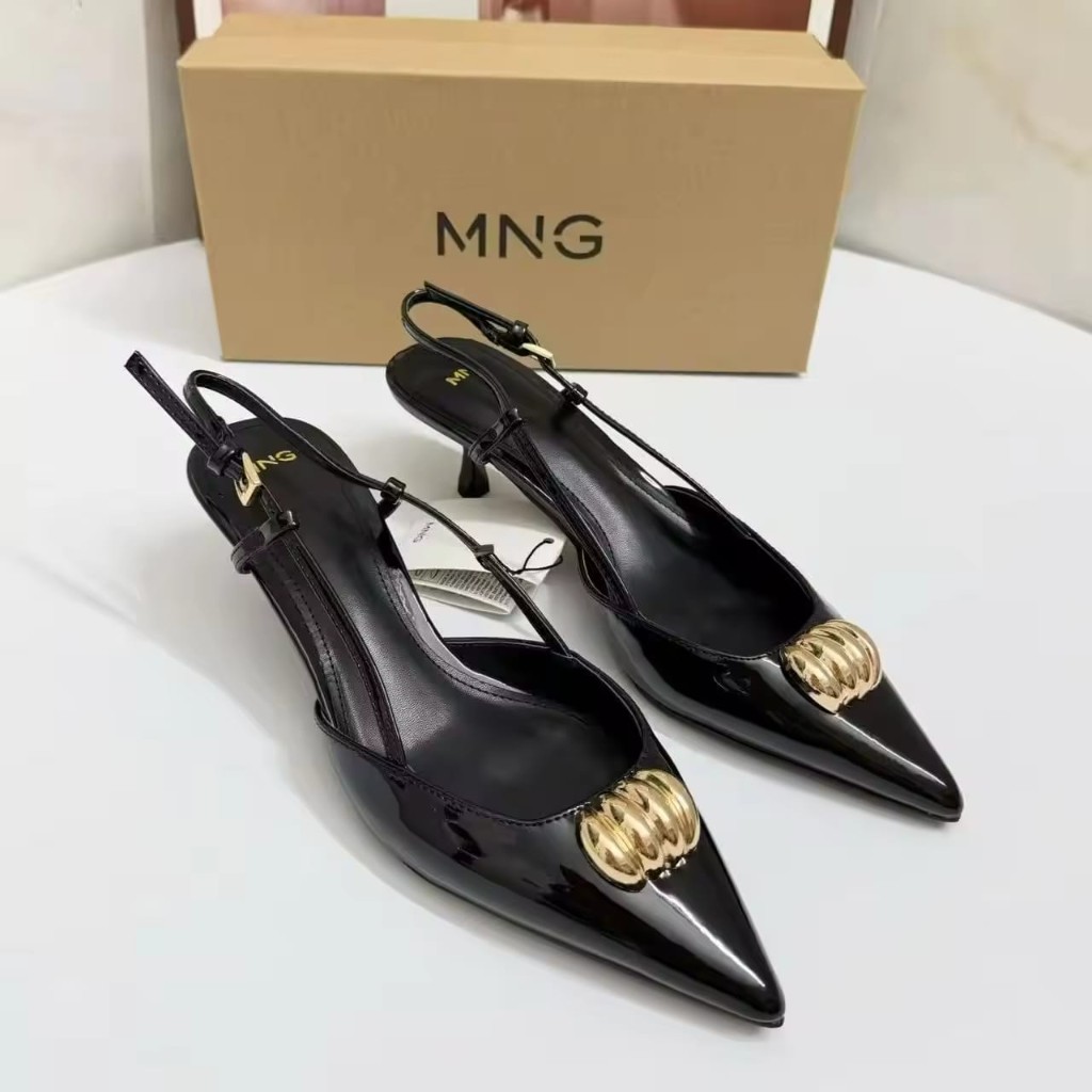 Mango Shell-Ornament Patent Slingback Pumps