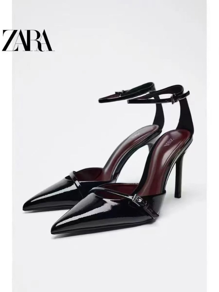 Zara Patent Ankle-Strap Bar-Buckle Stilettos