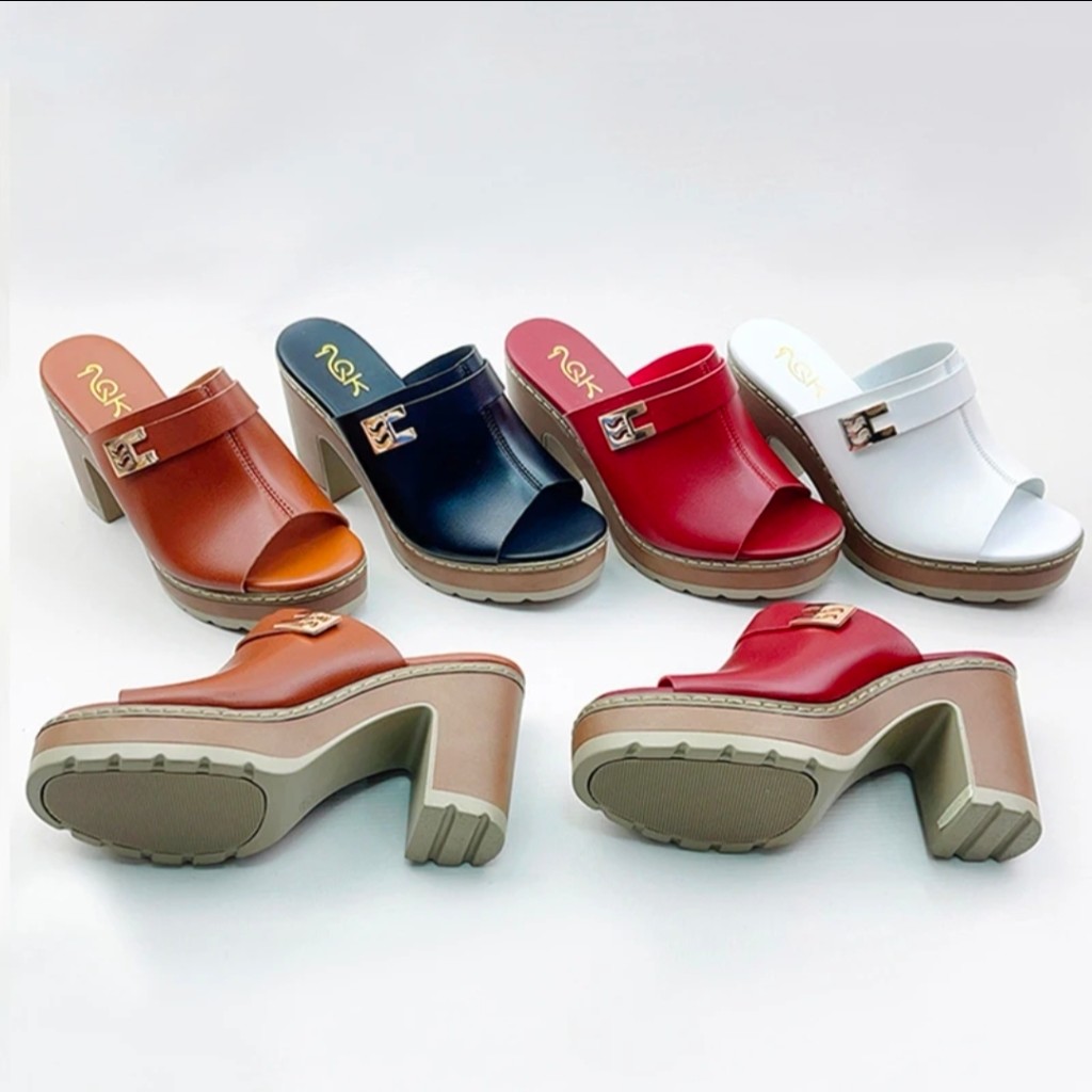 AQK Gold-Buckle Platform Mule