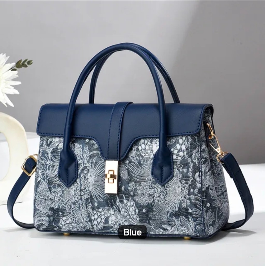 Embroidered Floral Twist-Lock Tote